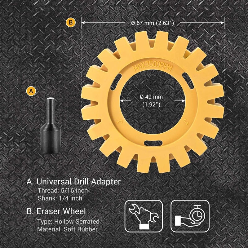EWK Hollow Serrated Decal Eraser Wheel, Rubber Remover Wheel for Grinder, Ideal for Adhesives, Pinstripes, and Decals Removal - Image 2